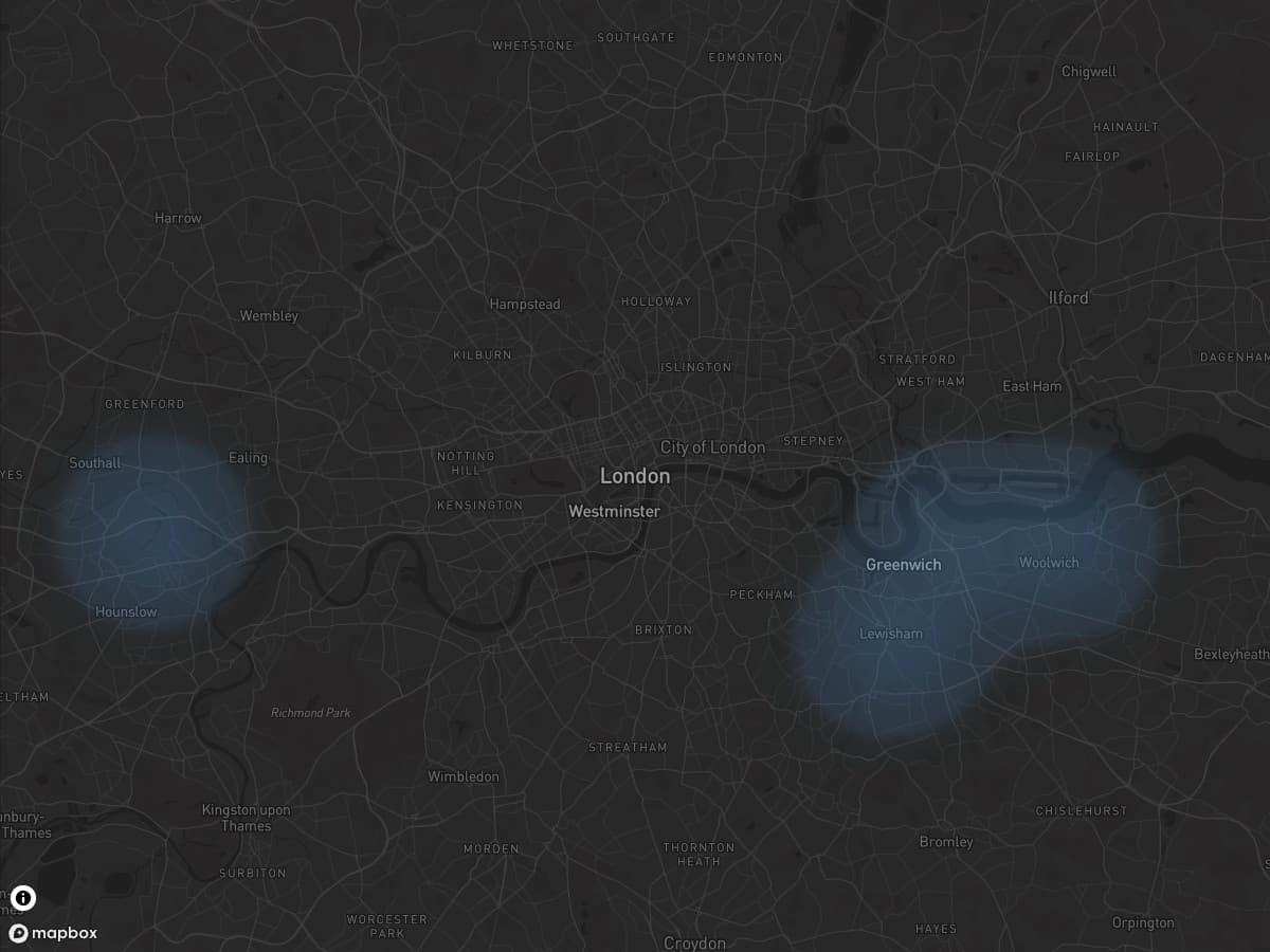 The BeatSphere map over London, with listening heat over Greenwich and Ealing